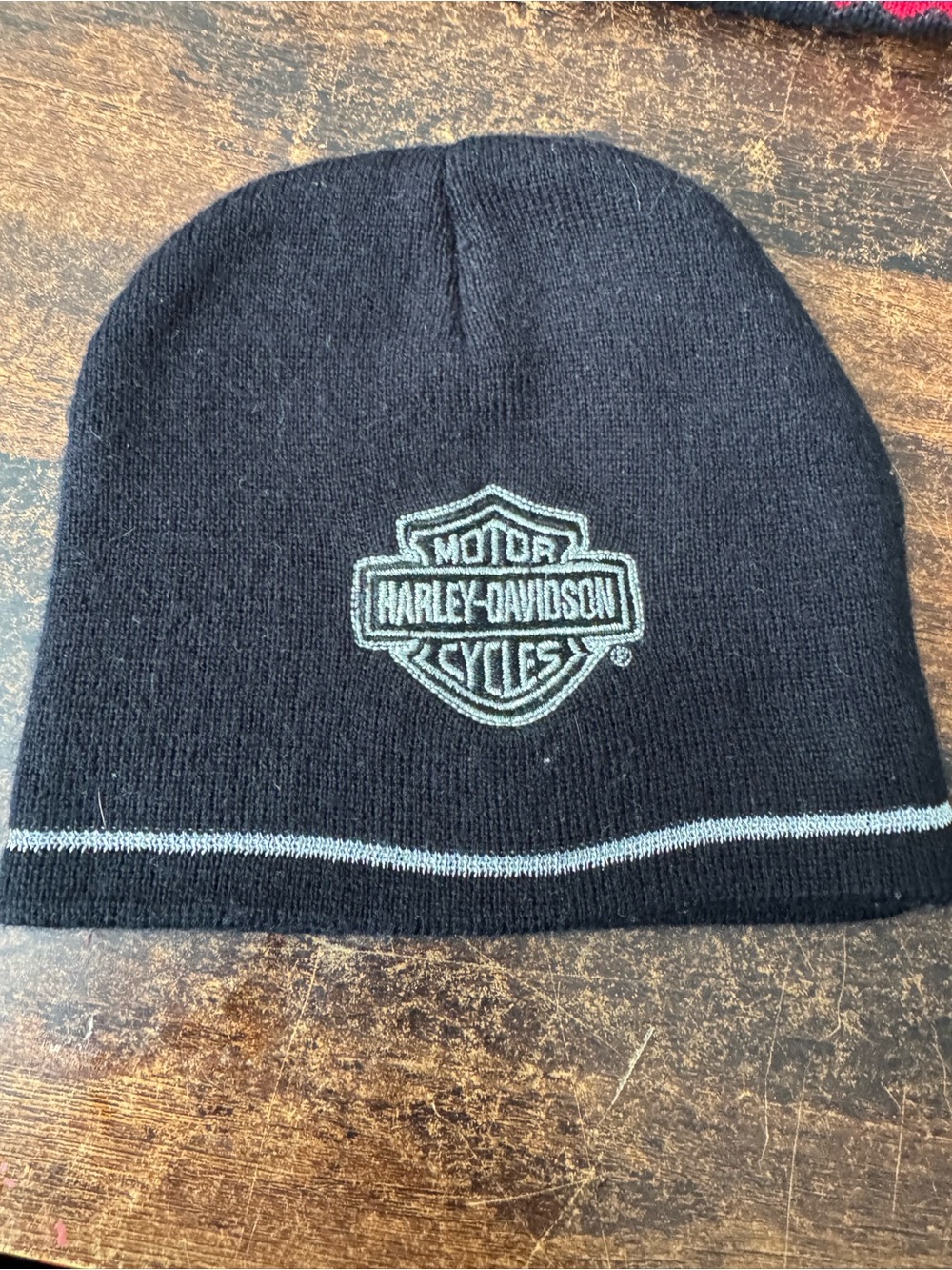 Harley-Davidson Bar and Shield Black Beanie with Grey/Asphalt Stripe small